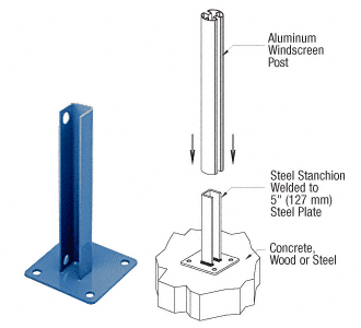 C.R. Laurence CRL AWS Custom 135 Degree Welded Steel Surface Mount Stanchion For Rectangular Center Post | PSB5AC