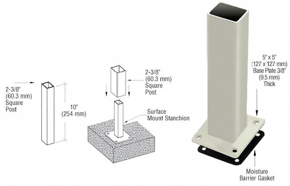 C.R. Laurence CRL Oyster White ARS Surface Mount Stanchion | PST5BP0W