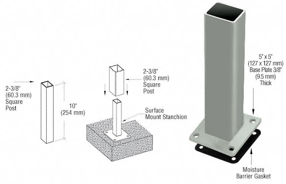 C.R. Laurence CRL Agate Gray ARS Surface Mount Stanchion | PST5BPAGY