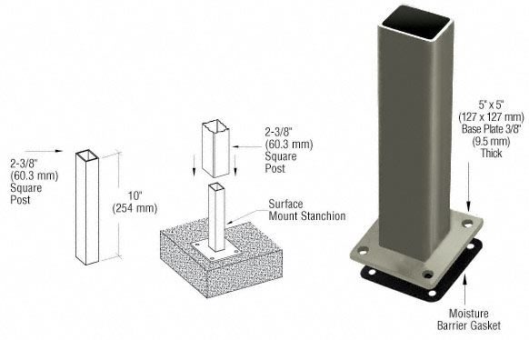 C.R. Laurence CRL Beige Gray ARS Surface Mount Stanchion | PST5BPBGY