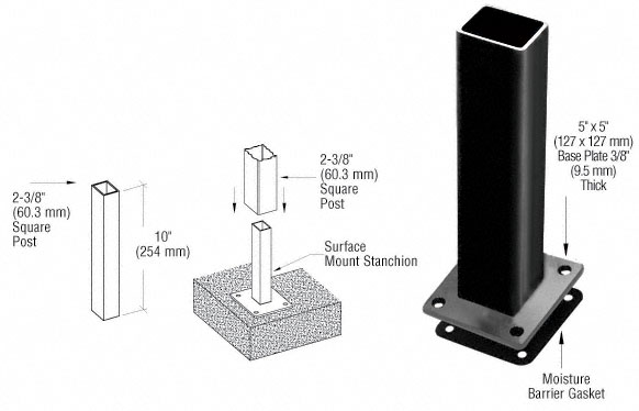 C.R. Laurence CRL Matte Black ARS Surface Mount Stanchion | PST5BPBL