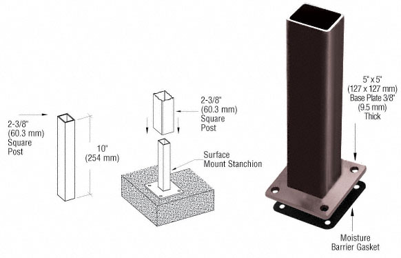 C.R. Laurence CRL Matte Bronze ARS Surface Mount Stanchion | PST5BPBRZ