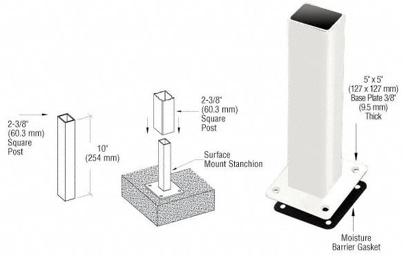 C.R. Laurence CRL Sky White ARS Surface Mount Stanchion | PST5BPW