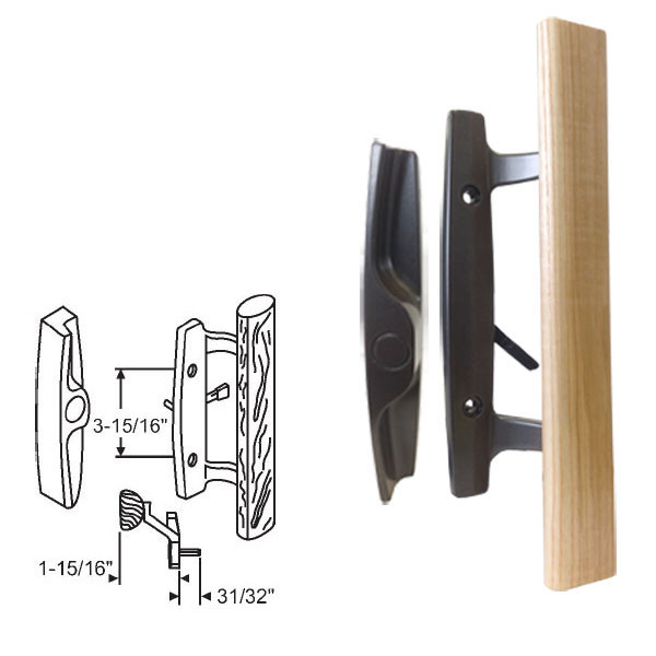 TechnologyLK STB Sliding Glass Patio Door Handle Set, Mortise Type, Non-Keyed, Black, 3-15/16&quot; Screw Holes  | 13154