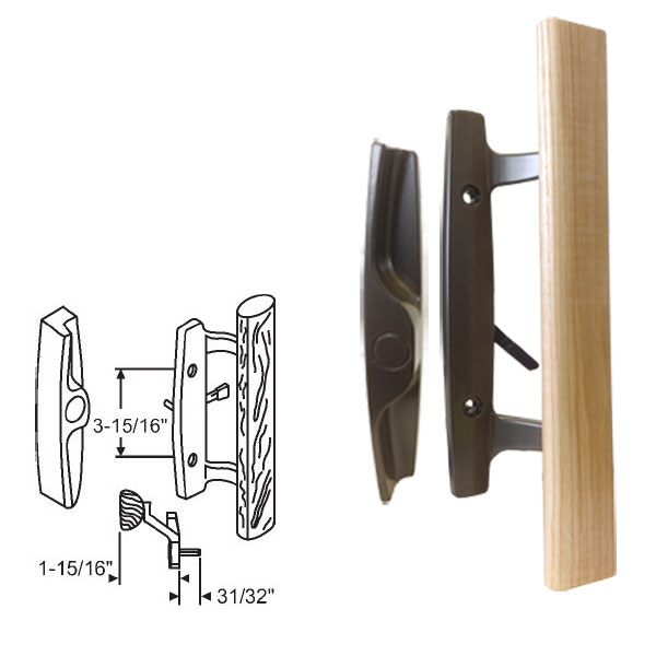 TechnologyLK STB Sliding Glass Patio Door Handle Set, Mortise Type, Non-Keyed, Bronze, 3-15/16&quot; Screw Holes  | 13154CBZ