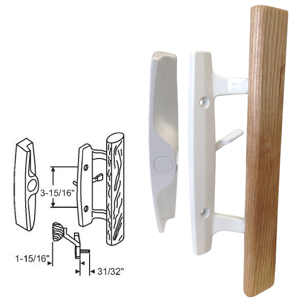 TechnologyLK STB Sliding Glass Patio Door Handle Set, Mortise Type, Non-Keyed, White, 3-15/16&quot; Screw Holes  | 13154W