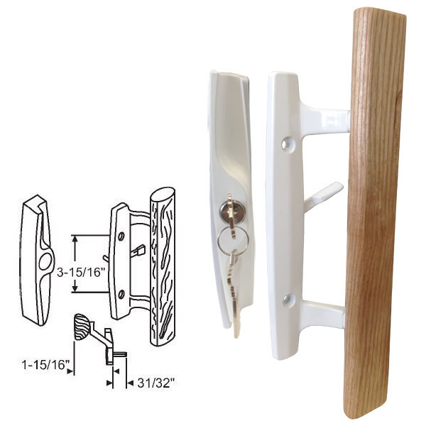 TechnologyLK STB Sliding Glass Patio Door Handle Set, Mortise Type, Keyed, White, 3-15/16&quot; Screw Holes  | 13154WK