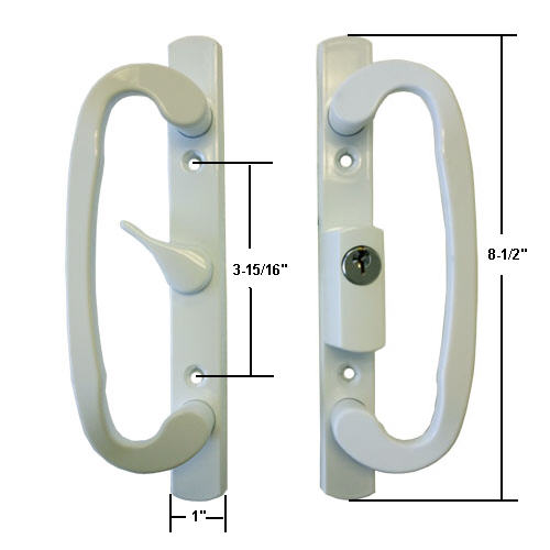 TechnologyLK Sliding Glass Patio Door Handle Set, Mortise Type, A-Position, Keyed, White, 3-15/16&quot; Screw Holes | 13291K