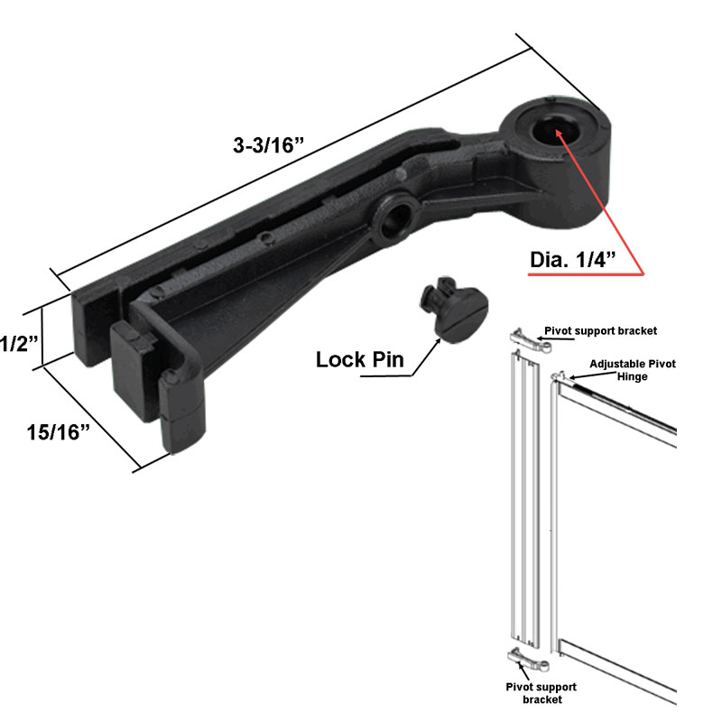 Replacement Pivot Support with Lock Pin for Framed Swing Shower Doors | PSBL