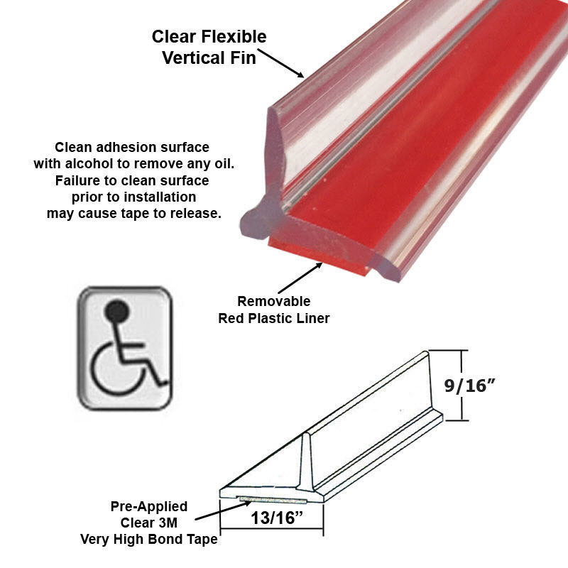 Clear Polycarbonate ADA Friendly Stick Down Shower Threshold with Pre-Applied 3M Very High Bond Tape - 60&quot; Long | AGT4314