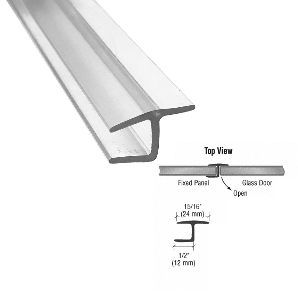 Gordon Glass™ Polycarbonate &quot;h&quot; Jamb with Hard Leg 180 Degree and 3/8&quot; Glass - 73 in long | GMSR38