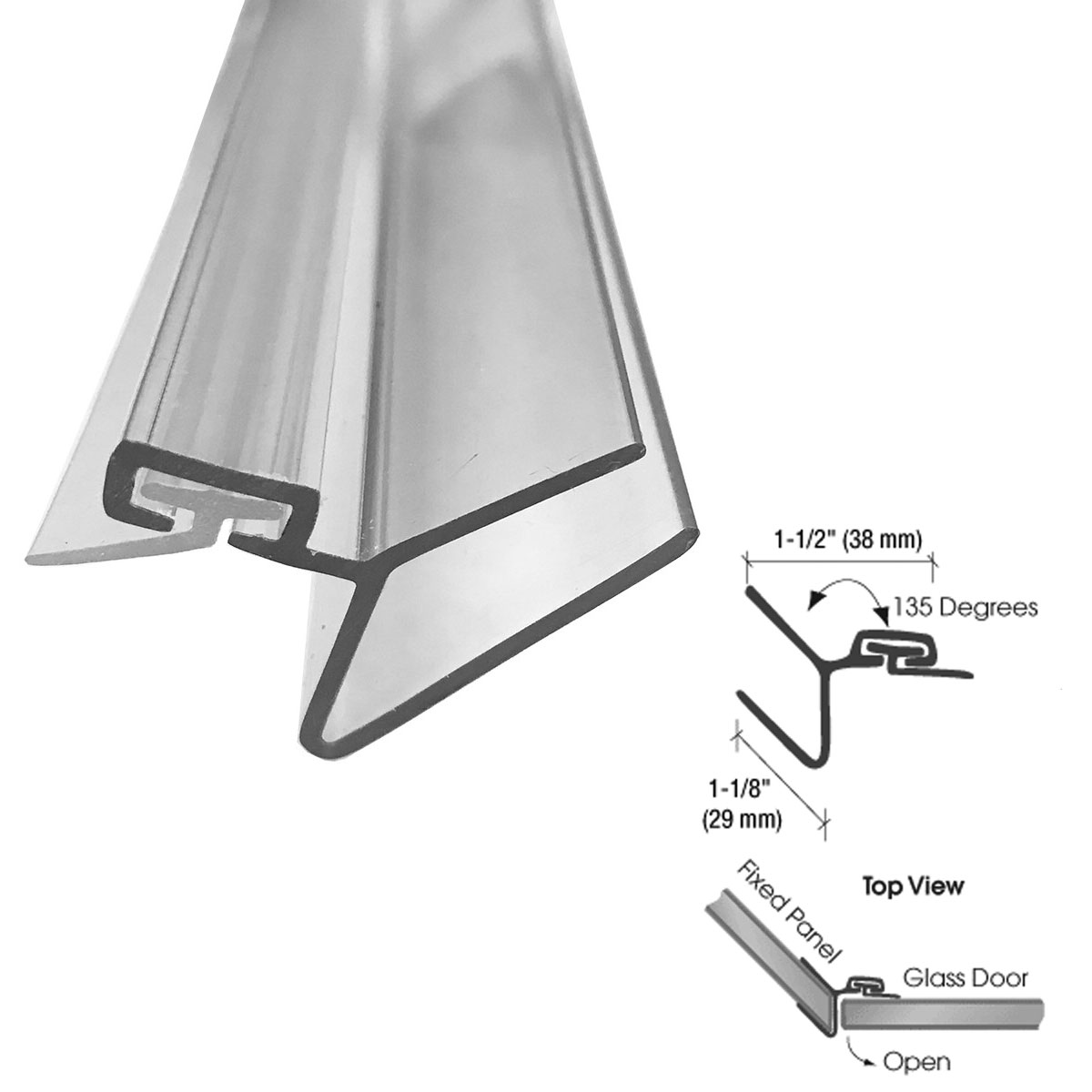 Polycarbonate 135 Degree Strike Jamb for 3/8&quot; Glass - 73 in long | PSJ135