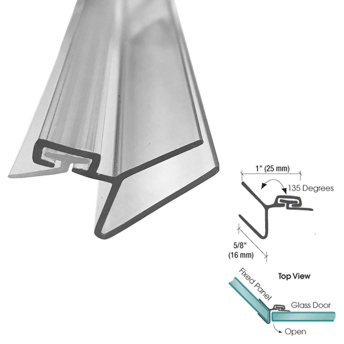 Polycarbonate 135 Degree Strike Jamb for 3/8&quot; Glass - 73 in long | PSJ516