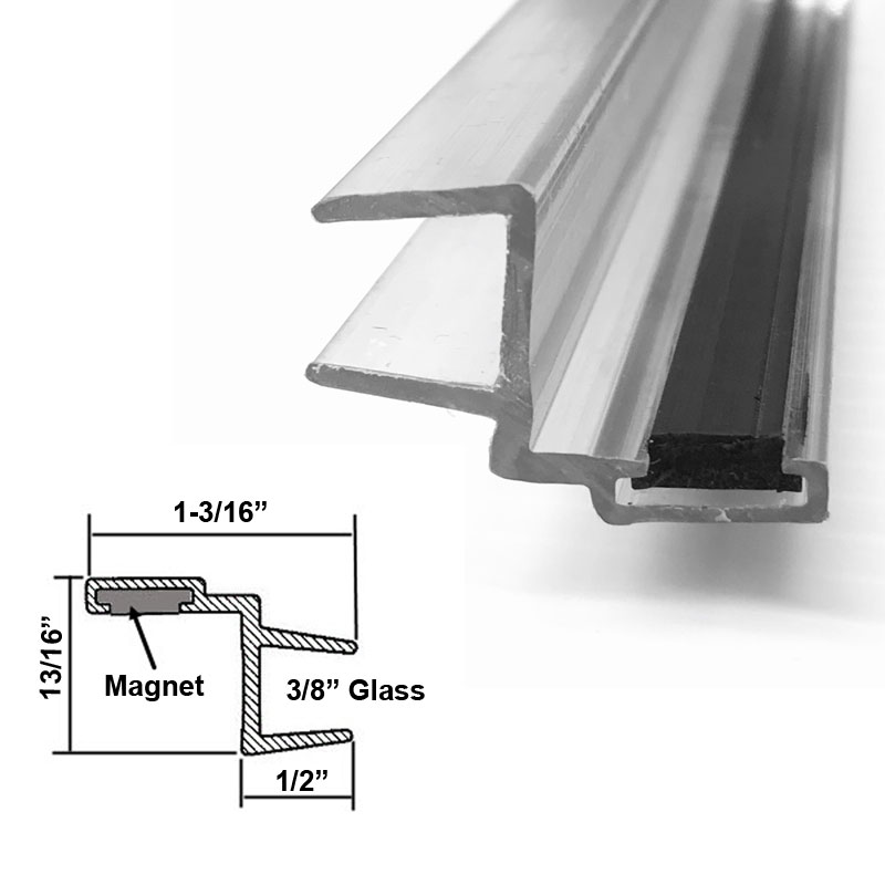 Clear Polycarbonate Strike and Door Jamb U-Channel with Flexible Magnet Insert for 3/8&quot; Glass Shower Door - 73&quot; Long | SAP81