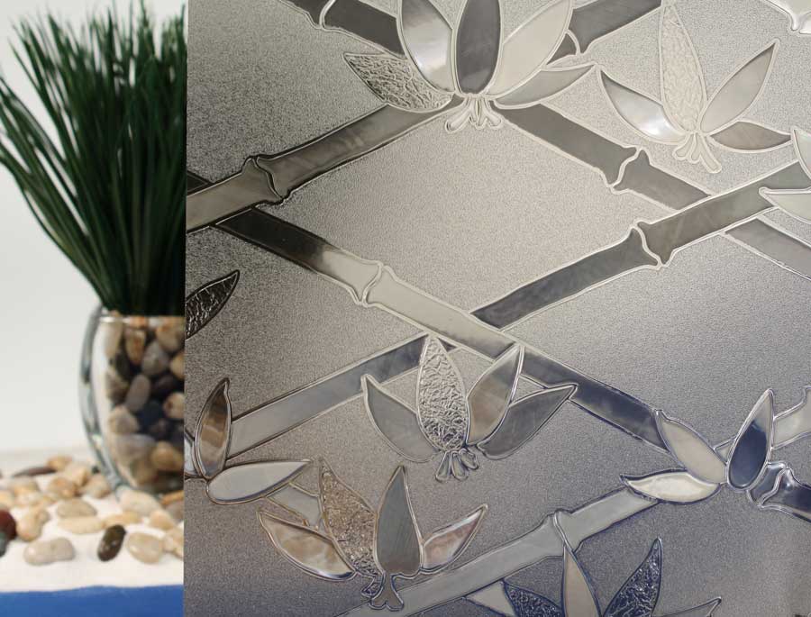 Tinted Bamboo Flowers Cut Glass Static Cling Window Film, 35&quot; Wide x 50 ft | REM08701235050