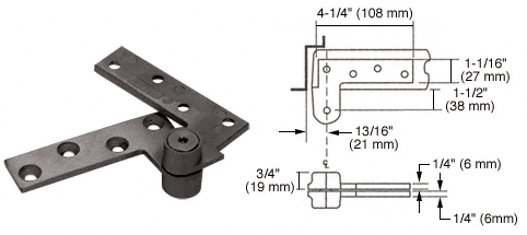 C.R. Laurence CRL Rixson Dark Bronze Finish 3/4&quot; Offset Top Pivot | R180DU