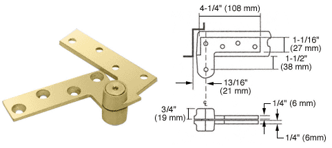 C.R. Laurence CRL Rixson Polished Brass Finish 3/4&quot; Offset Top Pivot | R180PB