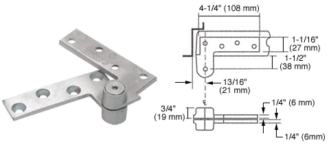 C.R. Laurence CRL Rixson Satin Chrome Finish 3/4&quot; Offset Top Pivot | R180SC