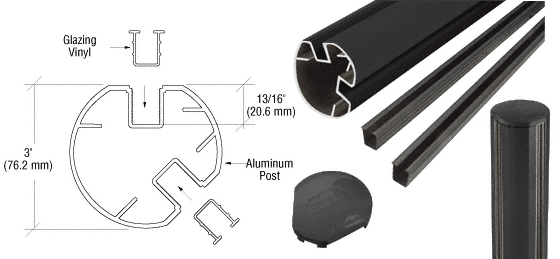 C.R. Laurence CRL AWS 3&quot; Diameter Round 135 Degree Black 36&quot; Post Kit | R365KBL