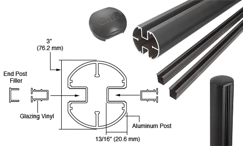 C.R. Laurence CRL Matte Black 3&quot; Diameter Round 180 Degree 36&quot; Center Post Kit | R36CKBL