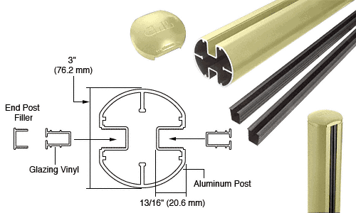 C.R. Laurence CRL Chromate (Unfinished) 3&quot; Diameter Round 180&amp;ordm; 36&quot; Center Post Kit | R36CKCRM
