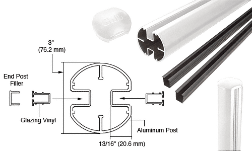 C.R. Laurence CRL Sky White 3&quot; Diameter Round 180 Degree 36&quot; Center Post Kit | R36CKW