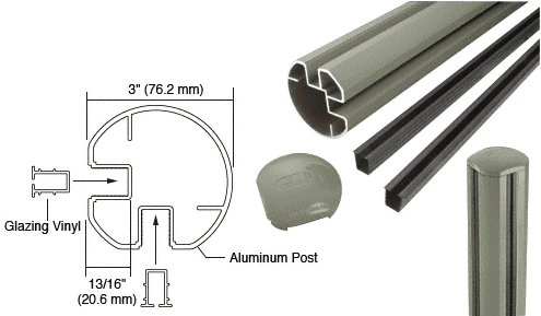C.R. Laurence CRL 3&quot; Diameter Round 90 Degree Beige Gray 36&quot;  Corner Post Kits | R36CRKBGY