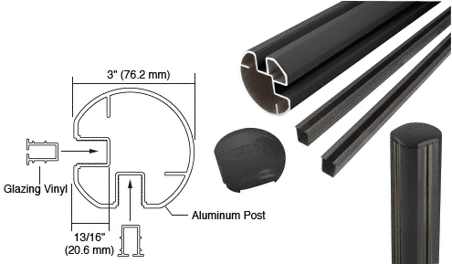 C.R. Laurence CRL 3&quot; Diameter Round 90 Degree Black 36&quot; Corner Post Kits | R36CRKBL