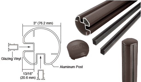 C.R. Laurence CRL 3&quot; Diameter Round 90 Degree Bronze 36&quot;  Corner Post Kits | R36CRKBRZ