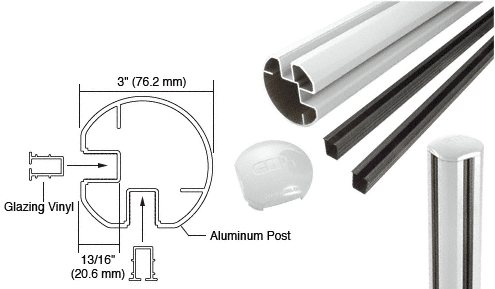C.R. Laurence CRL 3&quot; Diameter Round 90 Degree Sky White 36&quot;  Corner Post Kits | R36CRKW