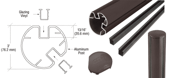 C.R. Laurence CRL AWS 3&quot; Diameter Round 135 Degree Bronze 48&quot; Post Kit | R485KBRZ