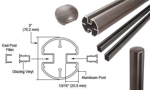C.R. Laurence CRL 3&quot; Diameter Round 180 Degree 48&quot; Bronze Center Post Kit | R48CKBRZ
