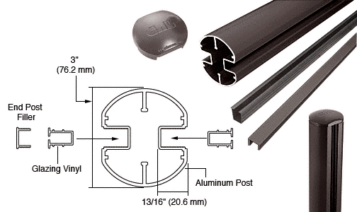 C.R. Laurence CRL AWS 3&quot; Diameter Round 180 Degree Bronze 48&quot; End Post Kits  | R48EKBRZ