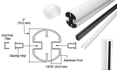 C.R. Laurence CRL  AWS 3&quot; Diameter Round 180 Degree Sky White  48&quot; End Post Kits | R48EKW