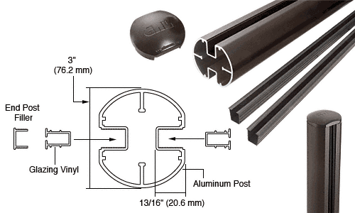 C.R. Laurence CRL  AWS 3&quot; Diameter Round 180 Degree Bronze 60&quot; Center Post  Kit | R60CKBRZ
