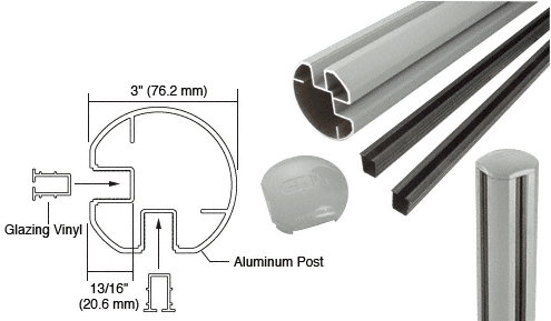 C.R. Laurence CRL AWS 3&quot; Diameter Round 90 Degree Agate Gray  60&quot; Corner Post Kits | R60CRKAGY