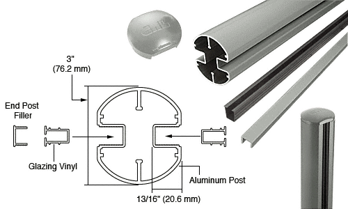 C.R. Laurence CRL  AWS 3&quot; Diameter Round 180 Degree Agate Gray 60&quot;  End Post Kits | R60EKAGY