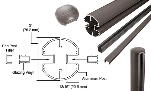C.R. Laurence CRL  AWS 3&quot; Diameter Round 180 Degree Bronze 60&quot; End Post Kits | R60EKBRZ