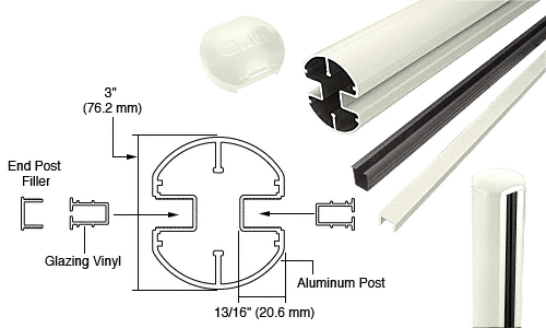 C.R. Laurence CRL AWS 3&quot; Diameter Round 180 Degree Oyster White 72&quot; End Post Kits | R72EK0W