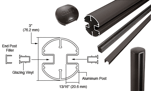 C.R. Laurence CRL AWS 3&quot; Diameter Round 180 Degree Matte Bronze 72&quot; End Post Kit | R72EKBRZ