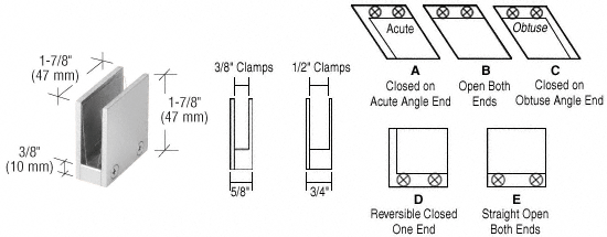 C.R. Laurence CRL 3/8&quot; Brushed Nickel 90 Degree Straight Open Center Clamps Type &quot;E&quot; Stair and Walkway Railings | RH1138BN