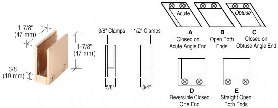 C.R. Laurence CRL 3/8&quot; Brass 90 Degree Straight Open Center Clamps Type &quot;E&quot; Stair and Walkway Railings | RH1138BR
