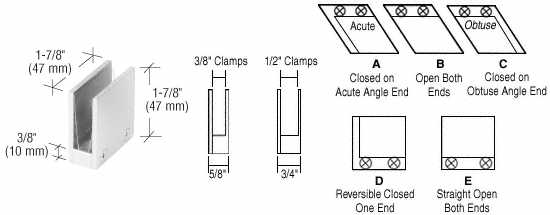 C.R. Laurence CRL 1/2&quot; Chrome 90 Degree Straight Open Center Clamps Type &quot;E&quot; Stair and Walkway Railings | RH1112CH