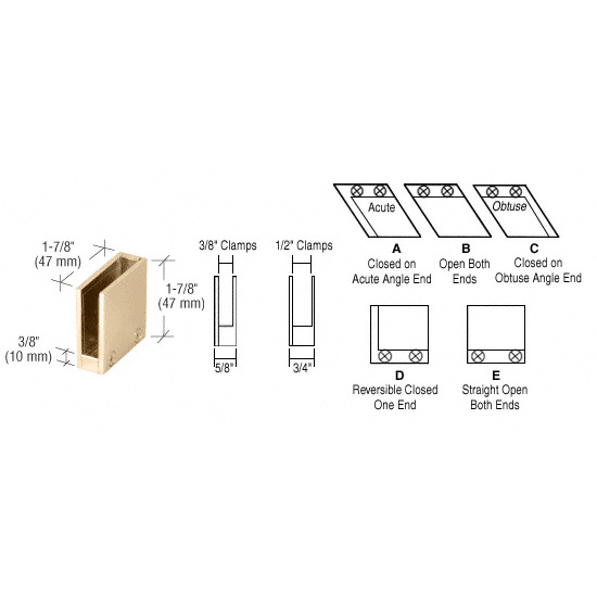 CRL  3/8&quot; Polished Brass 90 Degree Straight End Clamp Type &quot;D&quot; Stair and Walkway Railings | RH2238BR