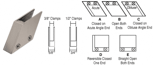 C.R. Laurence CRL 1/2&quot; Brushed Nickel 52 Degree Slant Acute End Clamp Type &quot;A&quot; Stair and Walkway Railings | RH3312BN