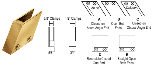 C.R. Laurence CRL 3/8&quot; Brass 52 Degree Slant Acute End Clamp Type &quot;A&quot; Stair and Walkway Railings | RH3338BR