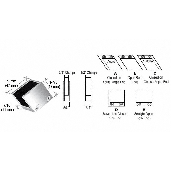 CRL 1/2&quot; Chrome 52 Degree Slant Acute End Clamp Type &quot;A&quot; Stair and Walkway Railings | RH3312CH