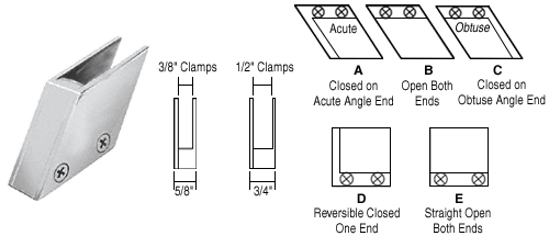 C.R. Laurence CRL 3/8&quot; Chrome 52 Degree Slant Acute End Clamp Type &quot;A&quot; Stair and Walkway Railings | RH3338CH