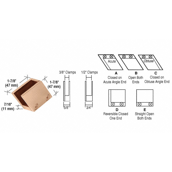CRL 3/8&quot; Brass 52 Degree Slant Acute End Clamp Type &quot;A&quot; Stair and Walkway Railings | RH3338BR