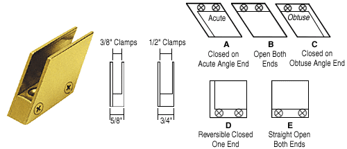 C.R. Laurence CRL 3/8&quot; Brass 52 Degree Slant Open Center Clamp Type &quot;B&quot; Stair and Walkway Railings | RH4438BR